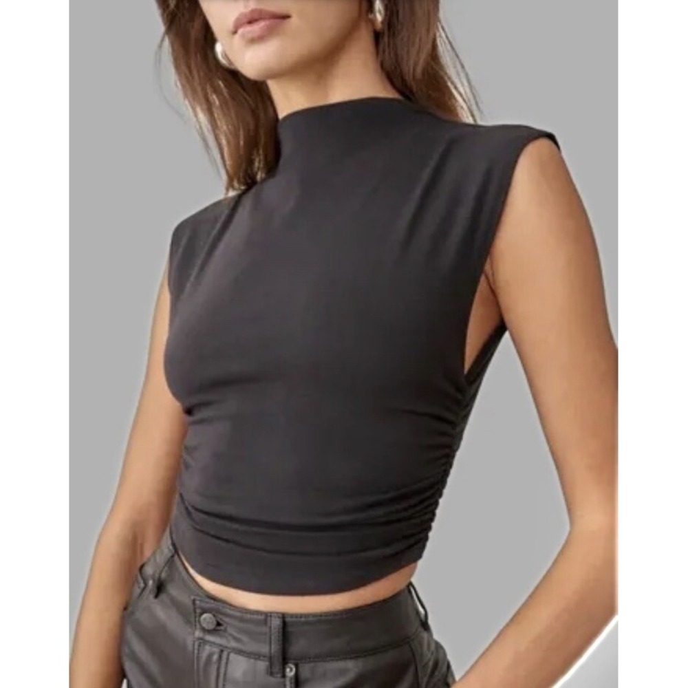 Reformation Black Sleeveless Mock Neck Crop Top